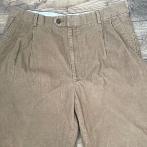 Joseph & Feiss Men Pleated Corduroy Pants 36x32 Tan Khaki Cuffed Cotton Trousers
